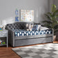 Freda Traditional and Transitional Grey Velvet Fabric Upholstered and Button Tufted Twin Size Daybed with Trundle FredCo