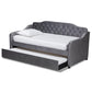 Freda Traditional and Transitional Grey Velvet Fabric Upholstered and Button Tufted Twin Size Daybed with Trundle FredCo