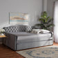 Freda Transitional and Contemporary Grey Velvet Fabric Upholstered and Button Tufted Full Size Daybed with Trundle FredCo