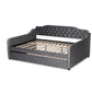 Freda Transitional and Contemporary Grey Velvet Fabric Upholstered and Button Tufted Full Size Daybed with Trundle FredCo