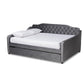 Freda Transitional and Contemporary Grey Velvet Fabric Upholstered and Button Tufted Full Size Daybed with Trundle FredCo