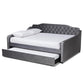 Freda Transitional and Contemporary Grey Velvet Fabric Upholstered and Button Tufted Full Size Daybed with Trundle FredCo