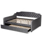 Freda Transitional and Contemporary Grey Velvet Fabric Upholstered and Button Tufted Full Size Daybed with Trundle FredCo