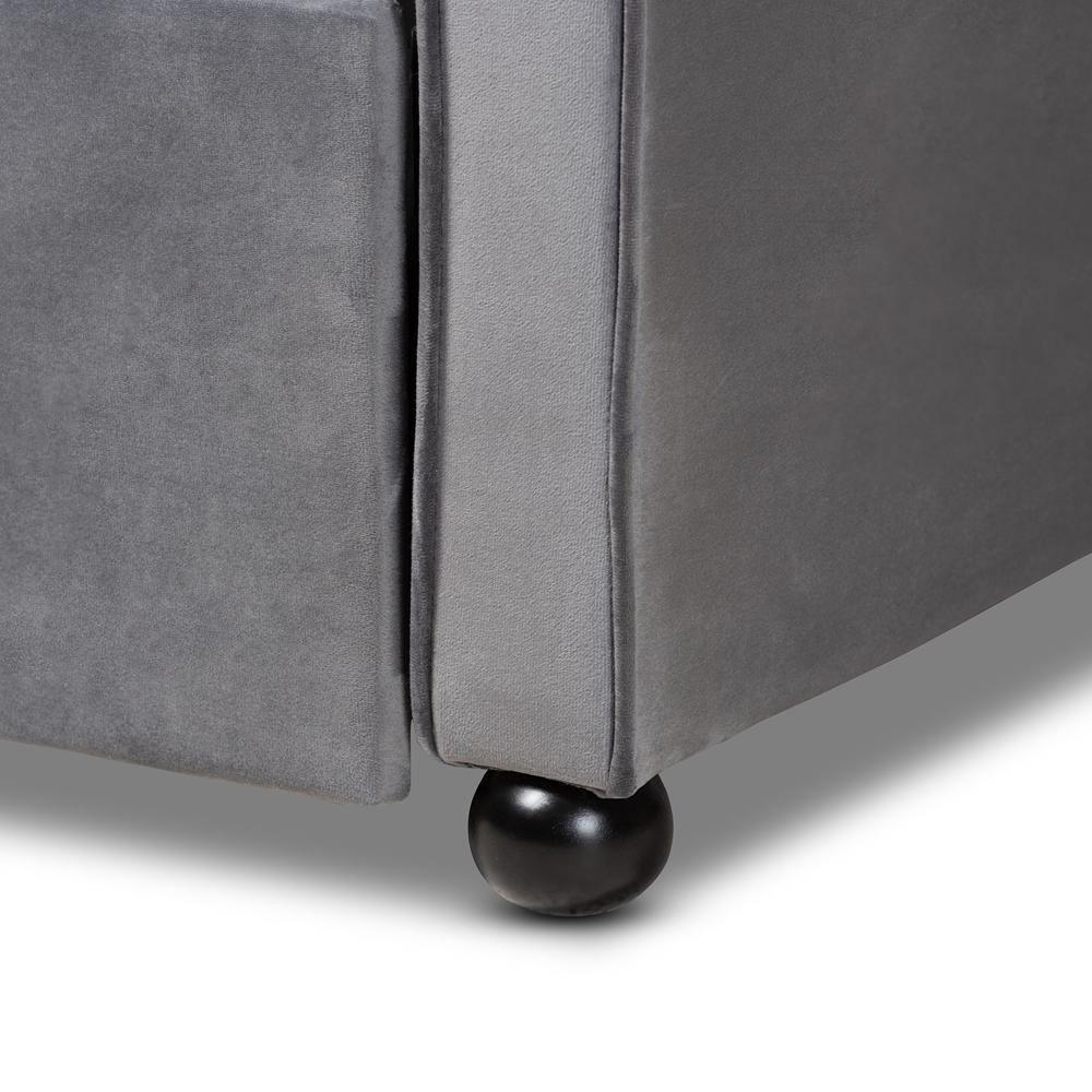 Freda Transitional and Contemporary Grey Velvet Fabric Upholstered and Button Tufted Full Size Daybed with Trundle FredCo