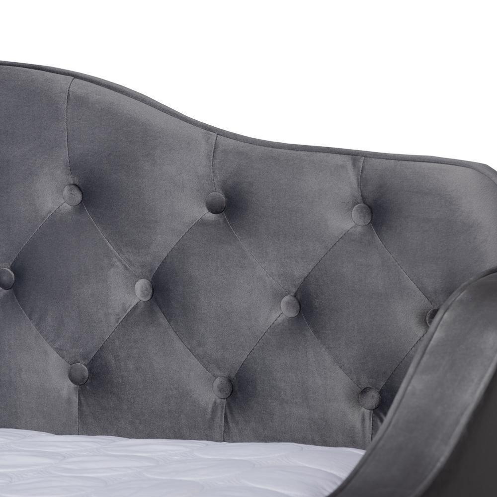 Freda Transitional and Contemporary Grey Velvet Fabric Upholstered and Button Tufted Full Size Daybed with Trundle FredCo