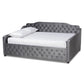 Freda Transitional and Contemporary Grey Velvet Fabric Upholstered and Button Tufted Queen Size Daybed FredCo