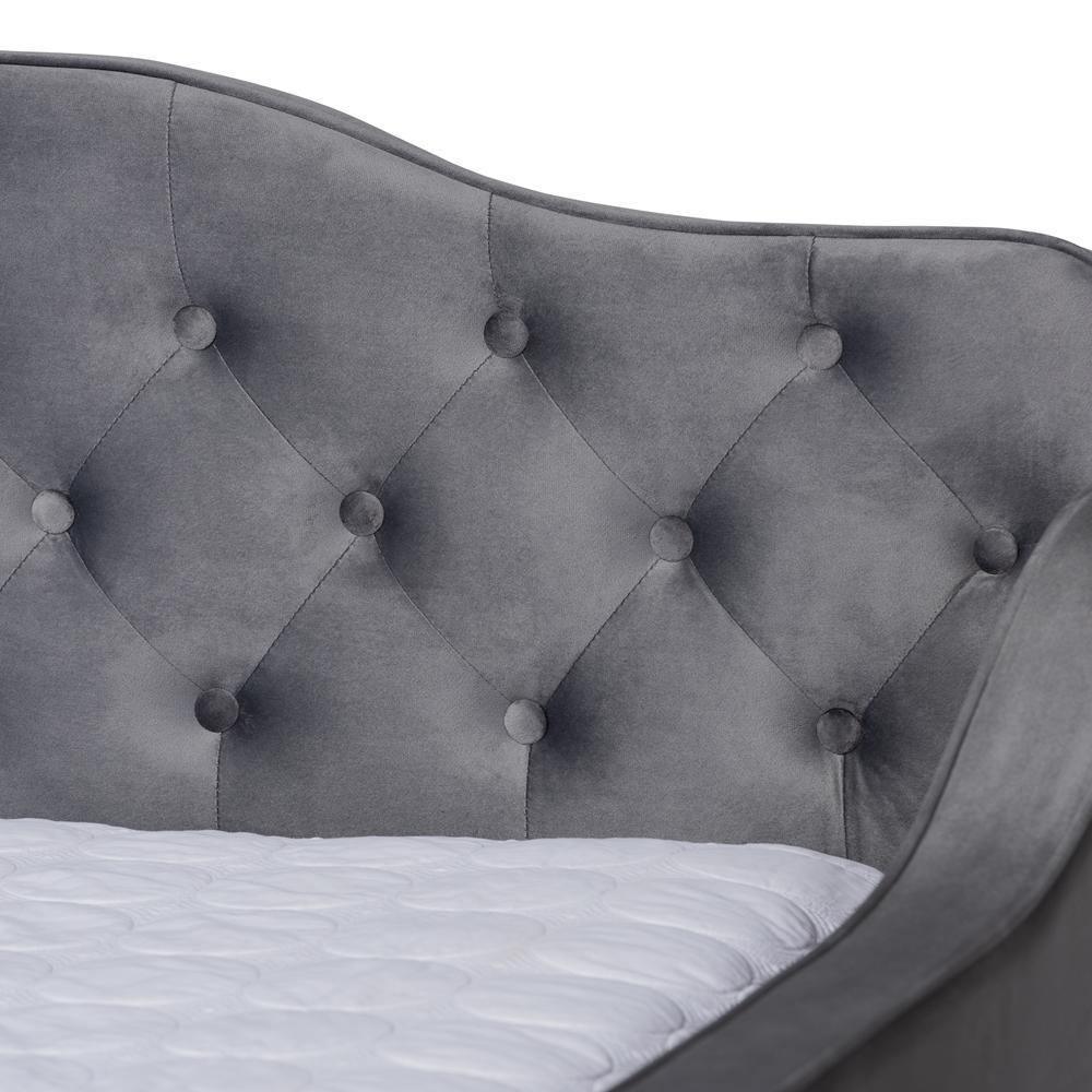 Freda Transitional and Contemporary Grey Velvet Fabric Upholstered and Button Tufted Queen Size Daybed FredCo