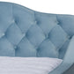 Freda Transitional and Contemporary Light Blue Velvet Fabric Upholstered and Button Tufted Full Size Daybed with Trundle FredCo