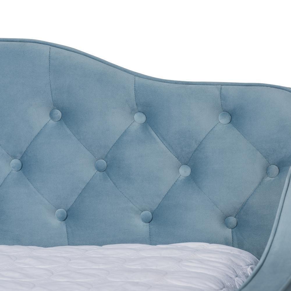 Freda Transitional and Contemporary Light Blue Velvet Fabric Upholstered and Button Tufted Queen Size Daybed FredCo