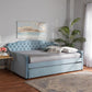 Freda Transitional and Contemporary Light Blue Velvet Fabric Upholstered and Button Tufted Queen Size Daybed with Trundle FredCo