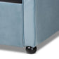 Freda Transitional and Contemporary Light Blue Velvet Fabric Upholstered and Button Tufted Queen Size Daybed with Trundle FredCo