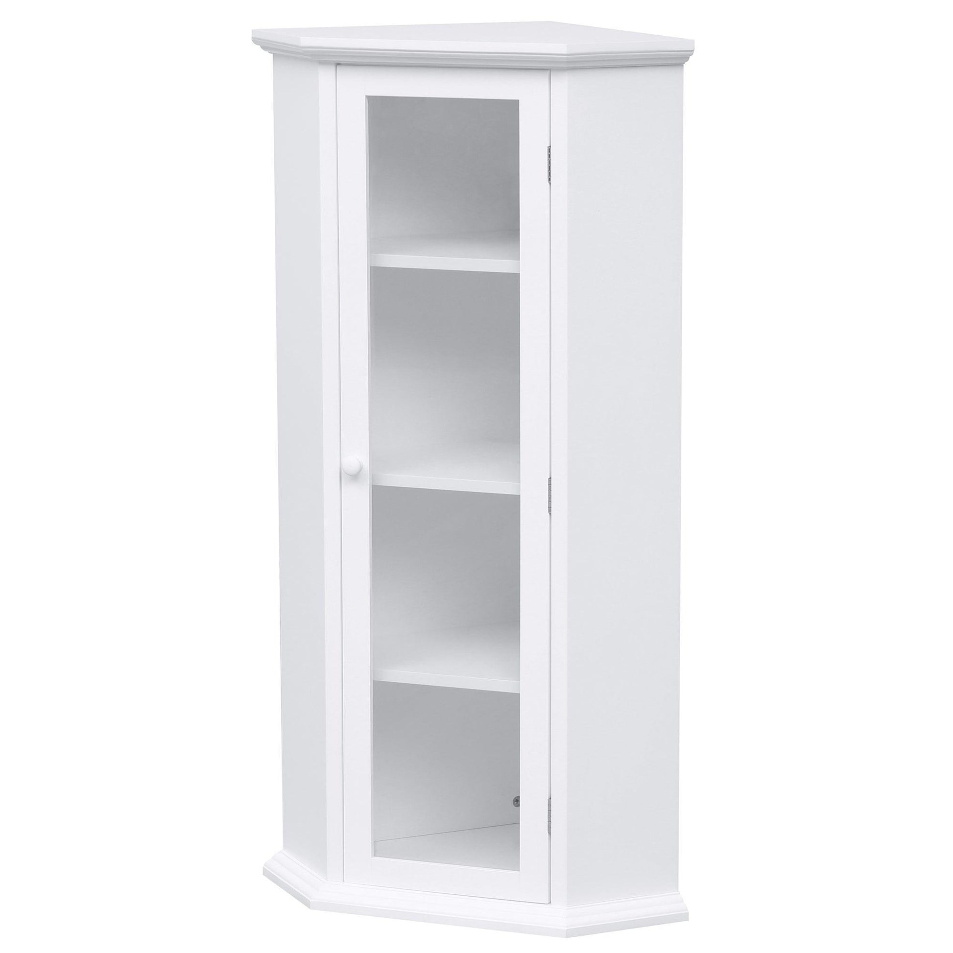 Freestanding Bathroom Cabinet with Glass Door, Corner Storage Cabinet, White FredCo