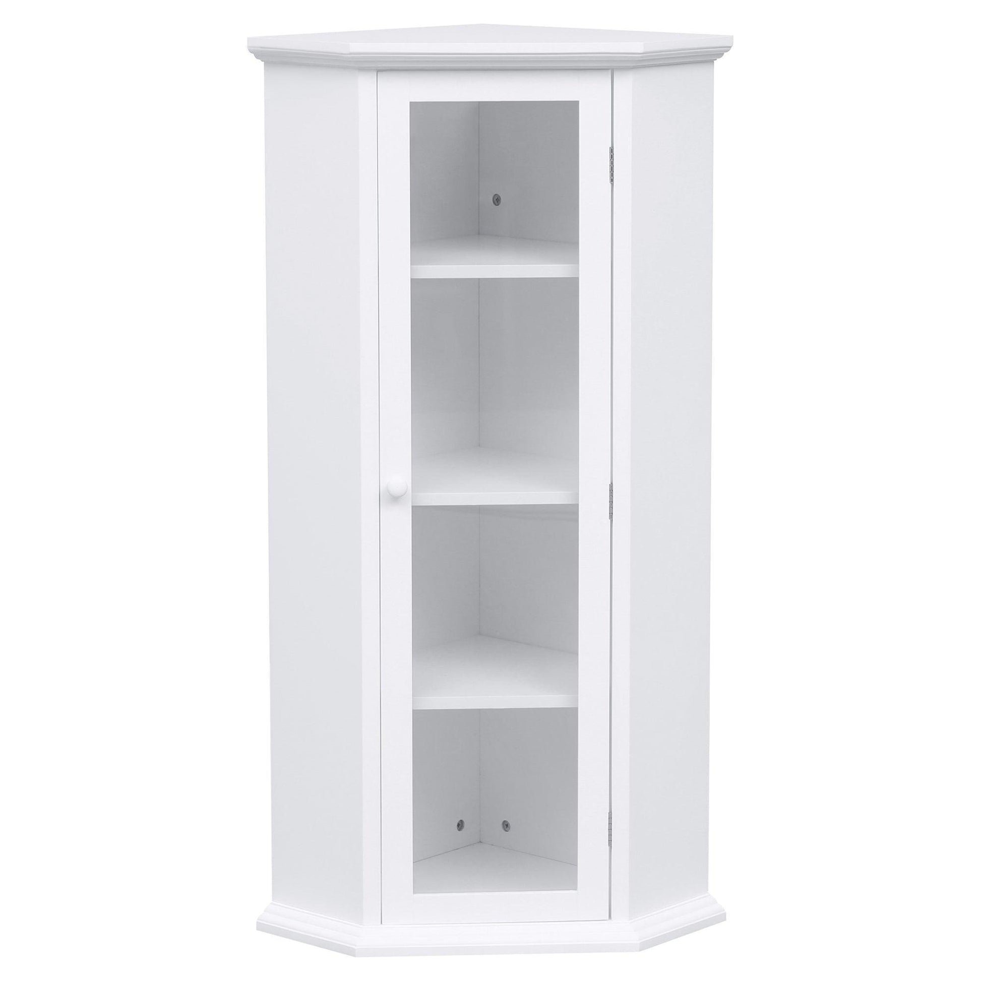 Freestanding Bathroom Cabinet with Glass Door, Corner Storage Cabinet, White FredCo