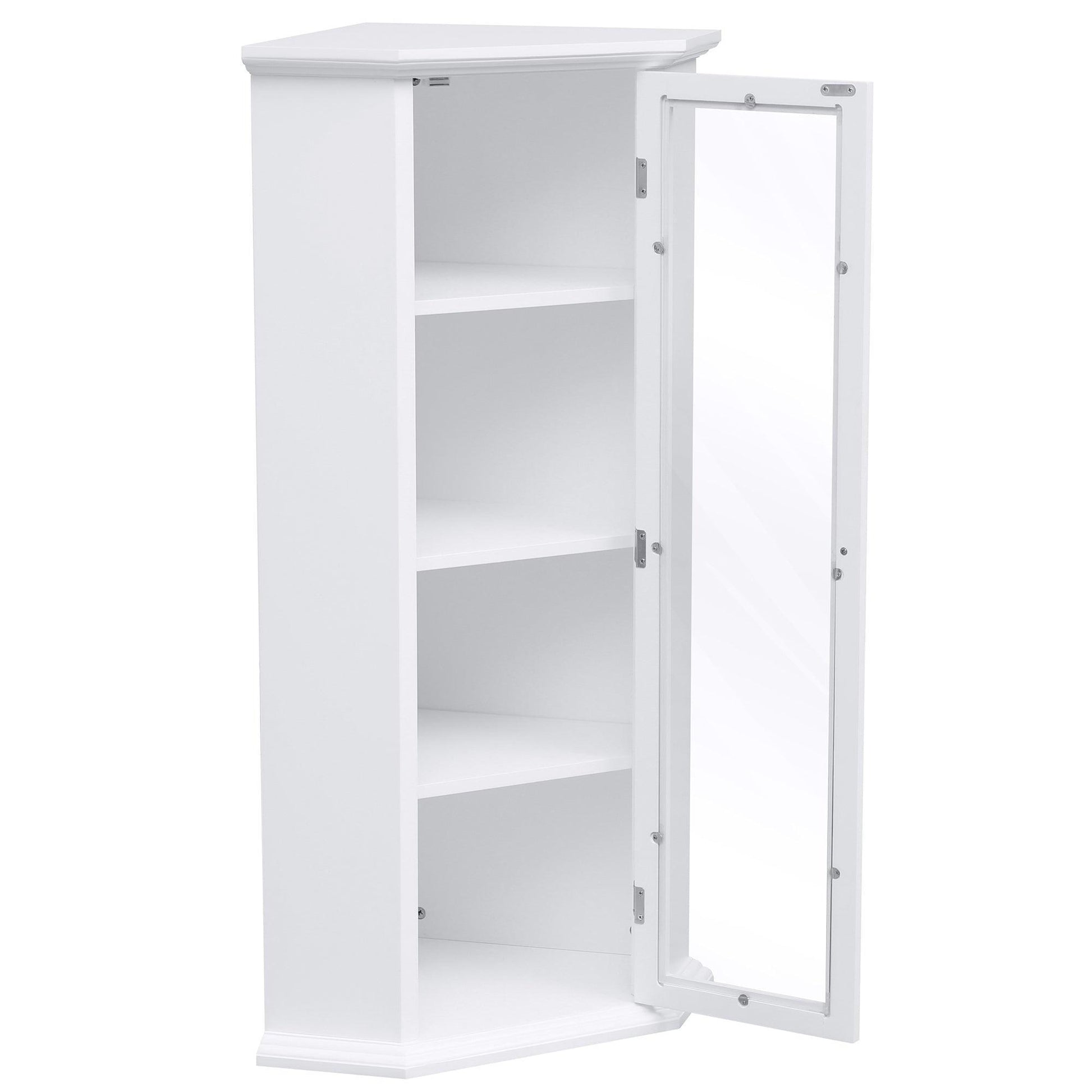 Freestanding Bathroom Cabinet with Glass Door, Corner Storage Cabinet, White FredCo