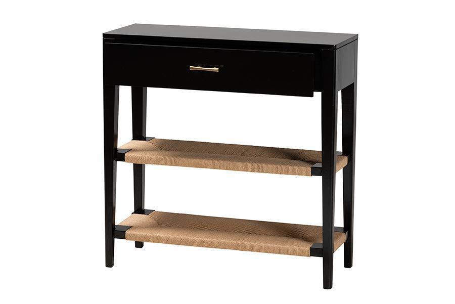 Freya Modern Bohemian Black Finished Bayur Wood 1-Drawer Console Table FredCo