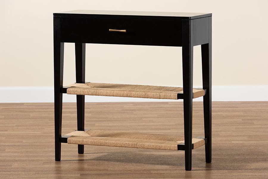 Freya Modern Bohemian Black Finished Bayur Wood 1-Drawer Console Table FredCo