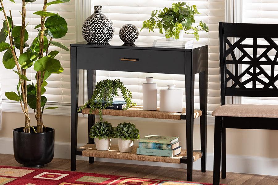 Freya Modern Bohemian Black Finished Bayur Wood 1-Drawer Console Table FredCo