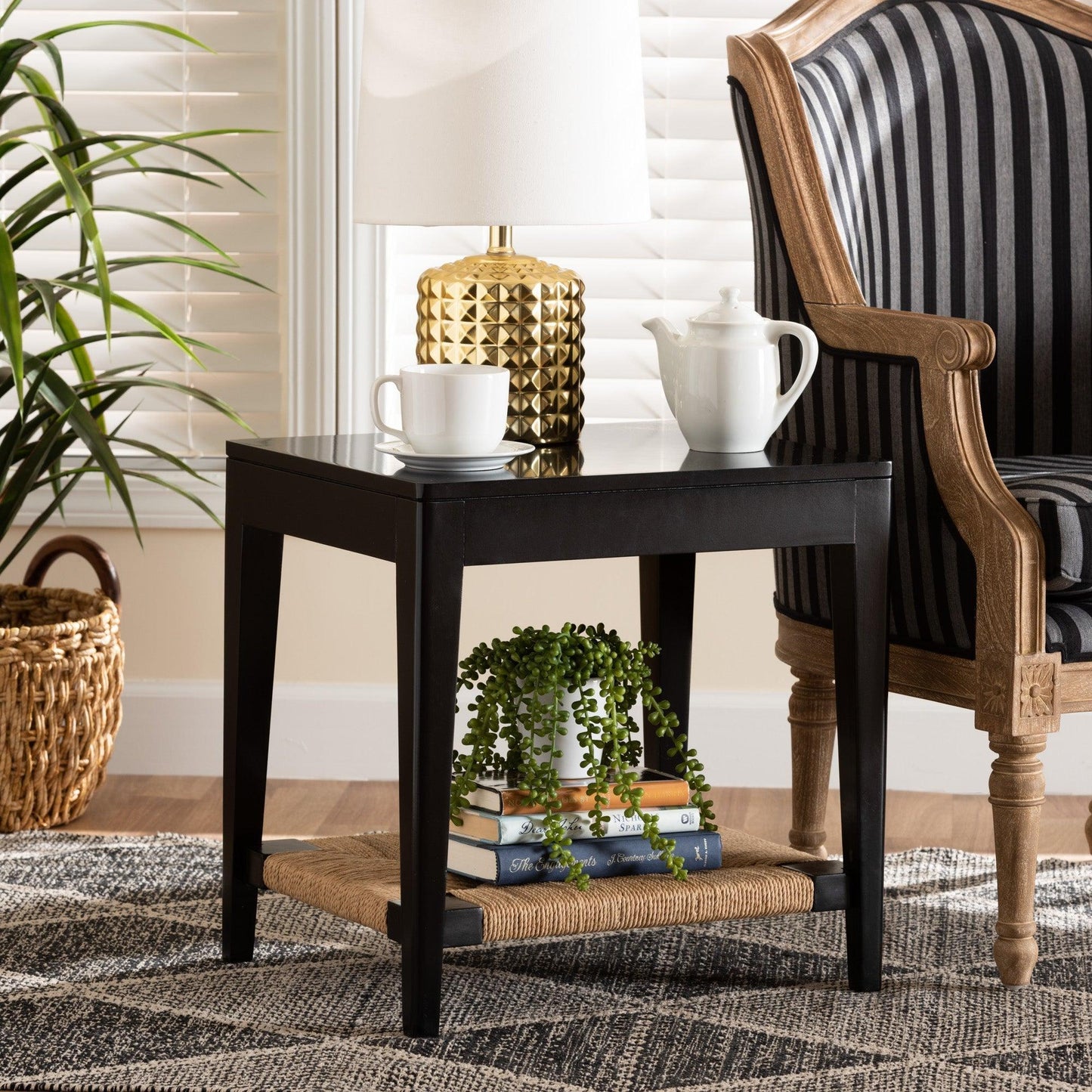 Freya Modern Bohemian Black Finished Bayur Wood End Table FredCo