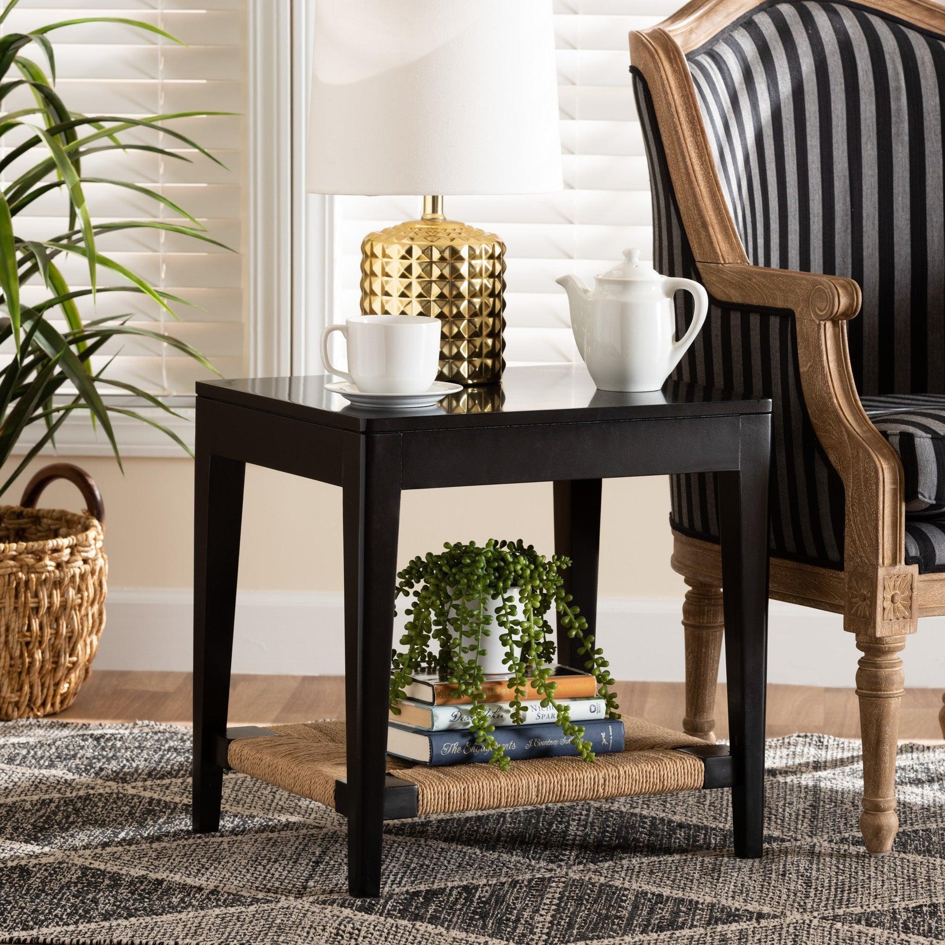 Freya Modern Bohemian Black Finished Bayur Wood End Table FredCo