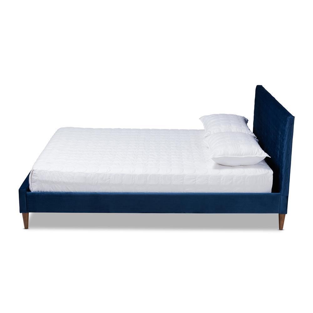 Frida Glam and Luxe Royal Blue Velvet Fabric Upholstered Queen Size Bed FredCo