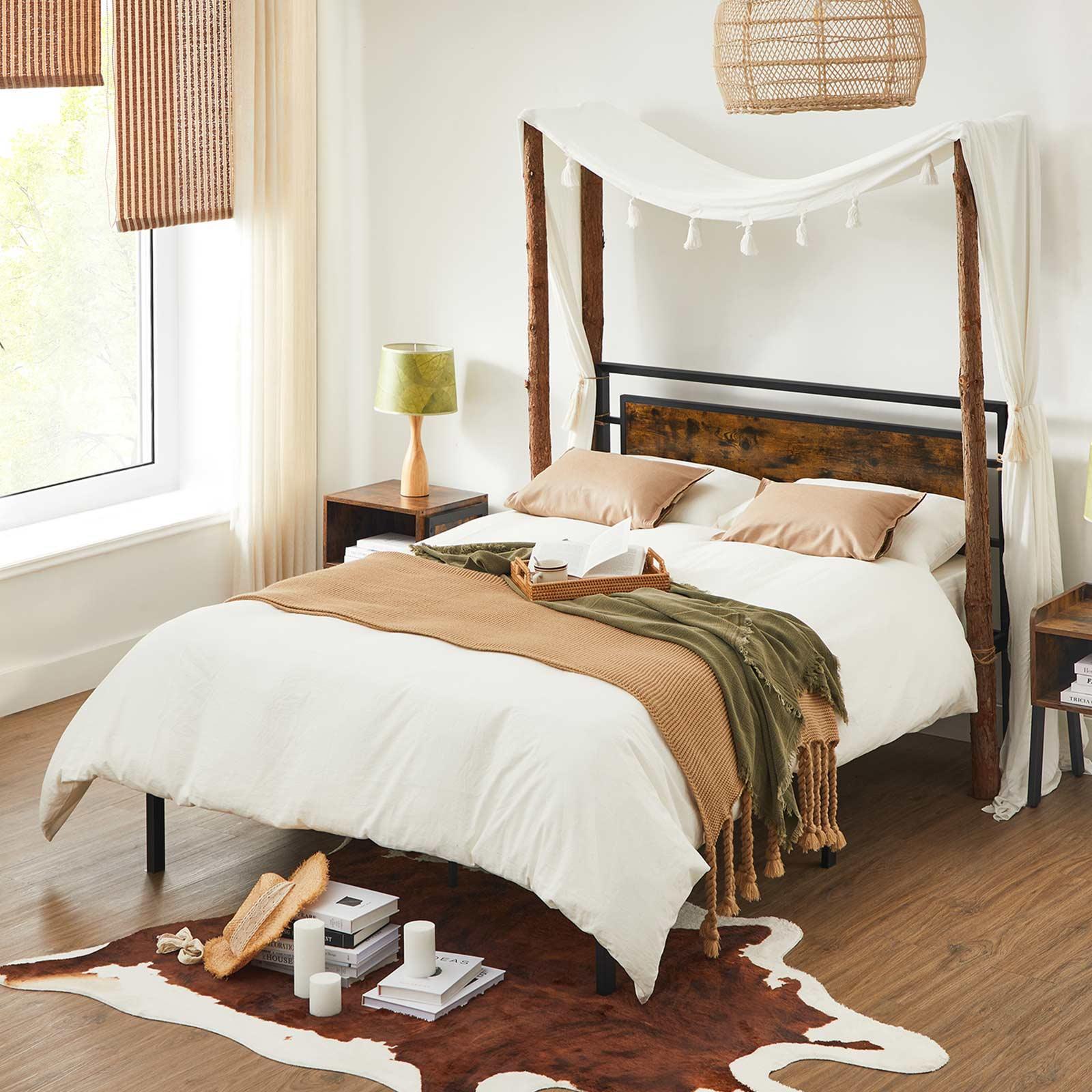 Full Size Metal Bed Frame with Headboard, Brown and Black FredCo