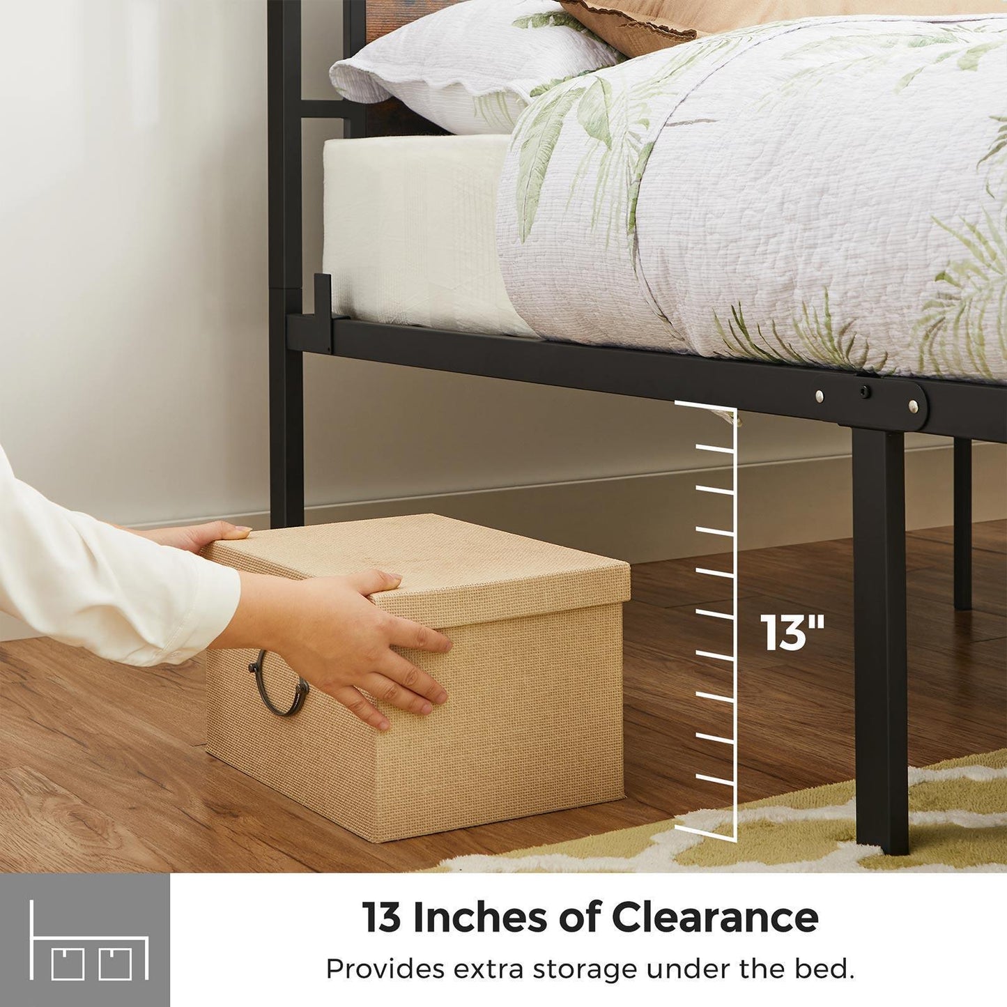 Full Size Metal Bed Frame with Headboard, Brown and Black FredCo
