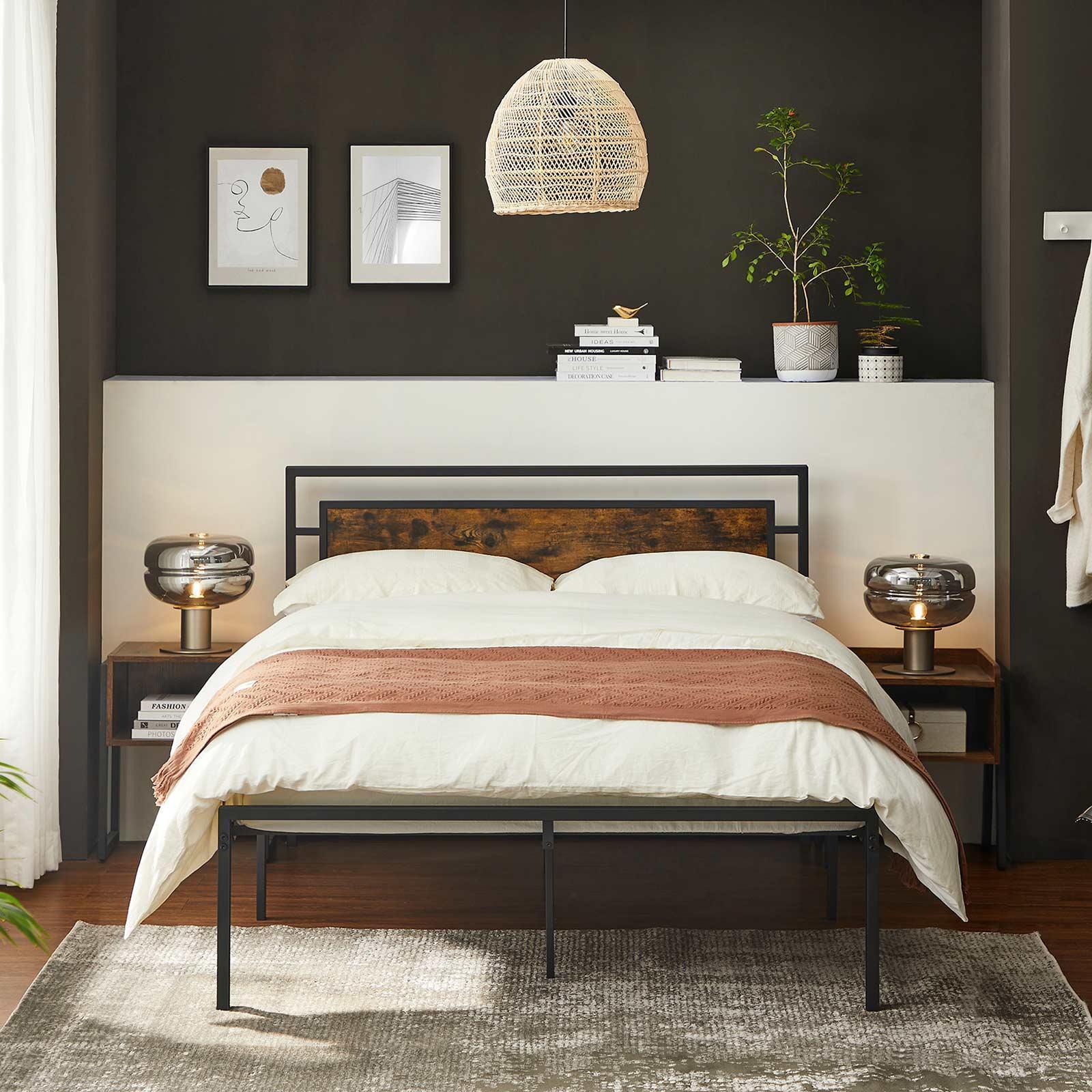 Full Size Metal Bed Frame with Headboard, Brown and Black FredCo