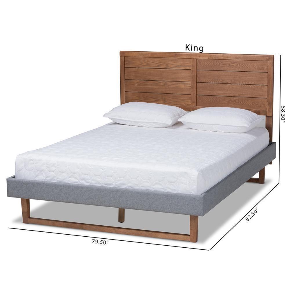Gabriela Rustic Modern Dark Grey Fabric Upholstered and Ash Walnut Brown Finished Wood Full Size Platform Bed FredCo