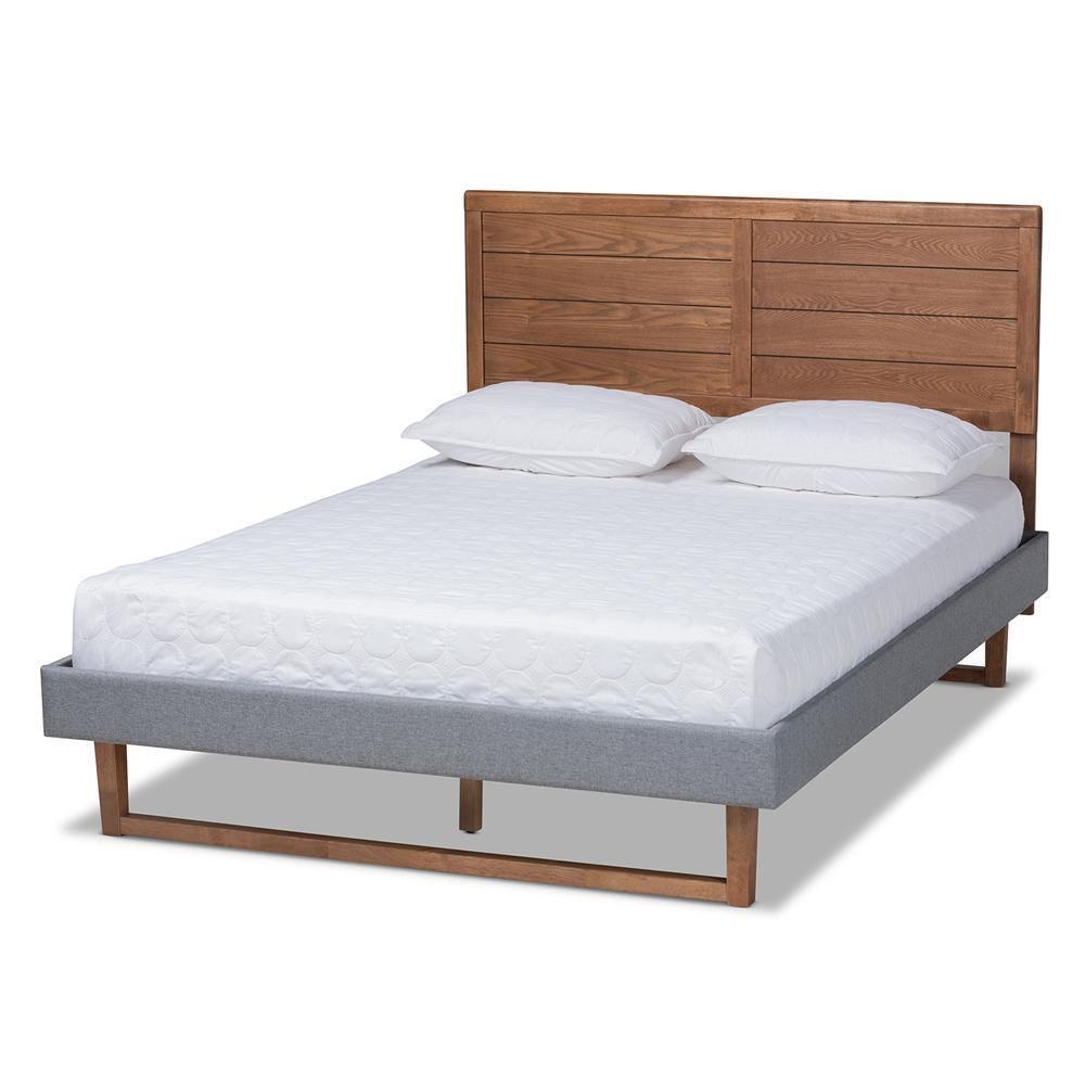 Gabriela Rustic Modern Dark Grey Fabric Upholstered and Ash Walnut Brown Finished Wood Full Size Platform Bed FredCo
