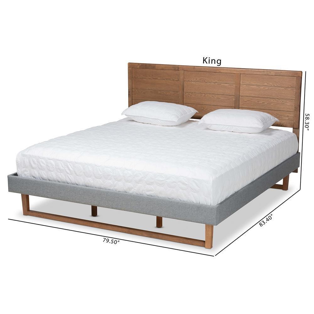 Gabriela Rustic Modern Dark Grey Fabric Upholstered and Ash Walnut Brown Finished Wood King Size Platform Bed FredCo