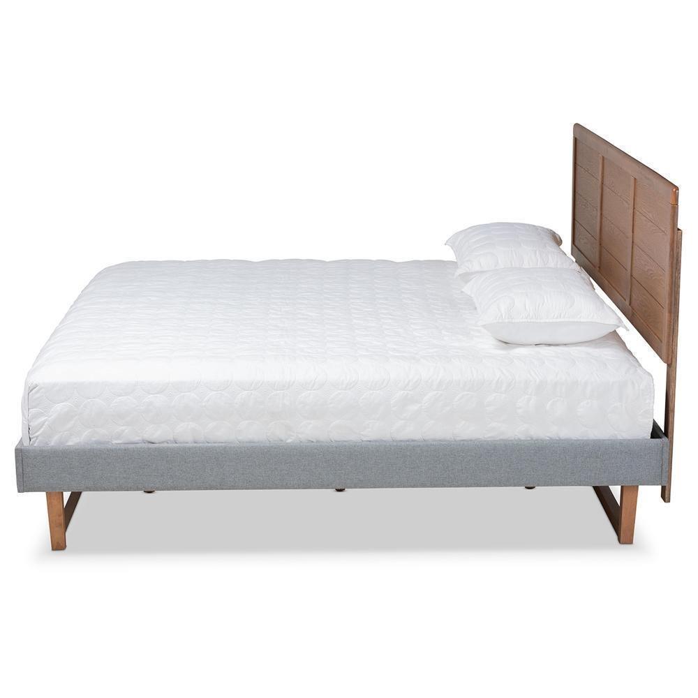 Gabriela Rustic Modern Dark Grey Fabric Upholstered and Ash Walnut Brown Finished Wood King Size Platform Bed FredCo