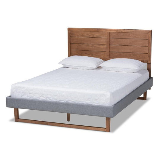 Gabriela Rustic Modern Dark Grey Fabric Upholstered and Ash Walnut Brown Finished Wood Queen Size Platform Bed FredCo