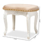 Gabrielle Traditional French Country Provincial Sand Velvet Fabric Upholstered White-Finished Wood Vanity Ottoman FredCo
