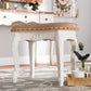 Gabrielle Traditional French Country Provincial Sand Velvet Fabric Upholstered White-Finished Wood Vanity Ottoman FredCo