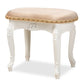 Gabrielle Traditional French Country Provincial Sand Velvet Fabric Upholstered White-Finished Wood Vanity Ottoman FredCo