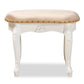 Gabrielle Traditional French Country Provincial Sand Velvet Fabric Upholstered White-Finished Wood Vanity Ottoman FredCo