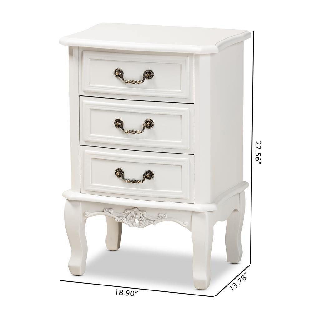 Gabrielle Traditional French Country Provincial White-Finished 3-Drawer Wood Nightstand FredCo
