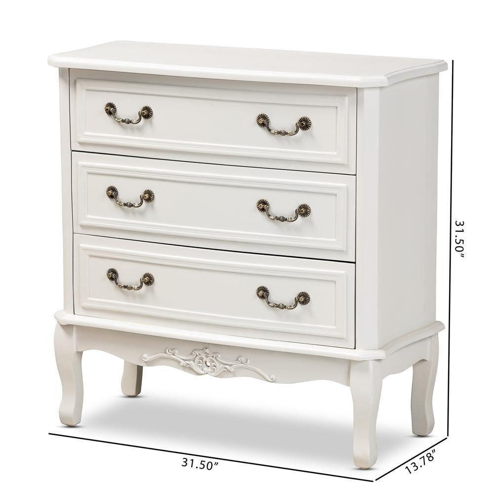 Gabrielle Traditional French Country Provincial White-Finished 3-Drawer Wood Storage Cabinet FredCo