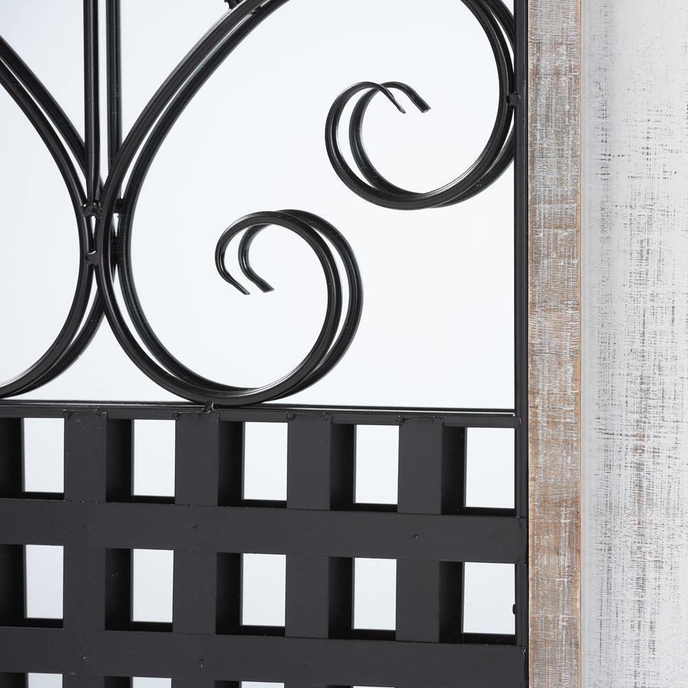 Gael Vintage Classic and Traditional Weathered White Finished Wood and Black Finished Metal Arched Accent Wall Mirror FredCo