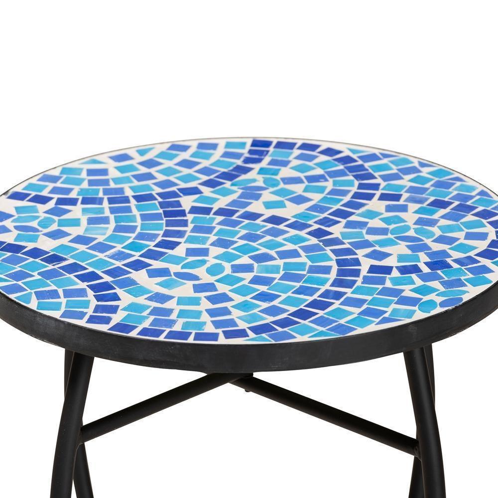 Gaenor Modern and Contemporary Black Metal and Blue Glass Plant Stand FredCo