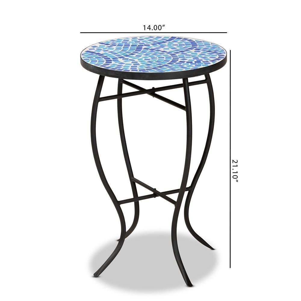Gaenor Modern and Contemporary Black Metal and Blue Glass Plant Stand FredCo