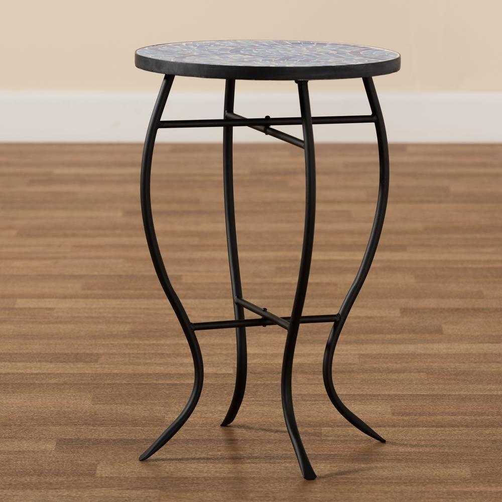 Gaenor Modern and Contemporary Black Metal and Blue Glass Plant Stand FredCo
