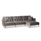 Galena Contemporary Glam and Grey Velvet Fabric and Black Finished Metal Sleeper Sectional Sofa with Right Facing Chaise FredCo