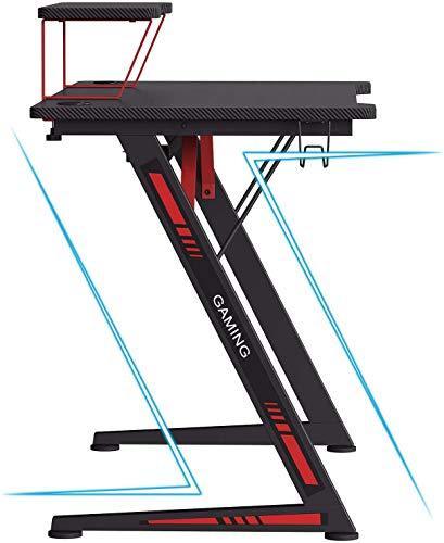 Gaming Desk with Monitor Stand and Hooks FredCo