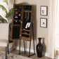 Ganit Modern and Contemporary Walnut Brown Finished Wood and Black Metal Jewelry Armoire with Mirror FredCo