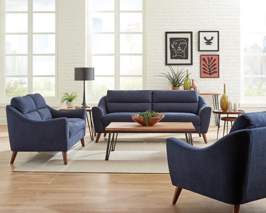Gano 3-piece Sloped Arm Living Room Set Navy Blue 509514-S3 Coaster FredCo