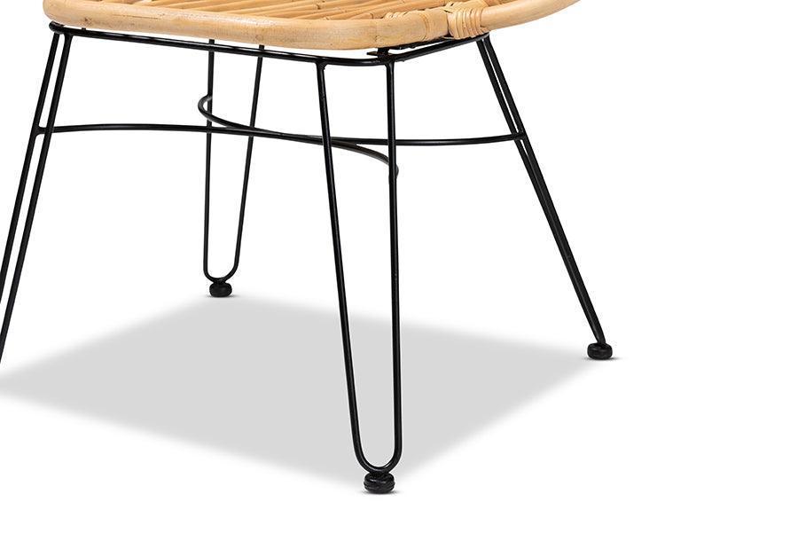 Garan Modern Bohemian Natural Brown Rattan and Black Metal Accent Chair FredCo