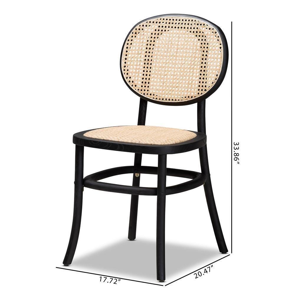 Garold Mid-Century Modern Brown Woven Rattan and Black Wood 2-Piece Cane Dining Chair Set FredCo
