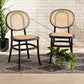 Garold Mid-Century Modern Brown Woven Rattan and Black Wood 2-Piece Cane Dining Chair Set FredCo