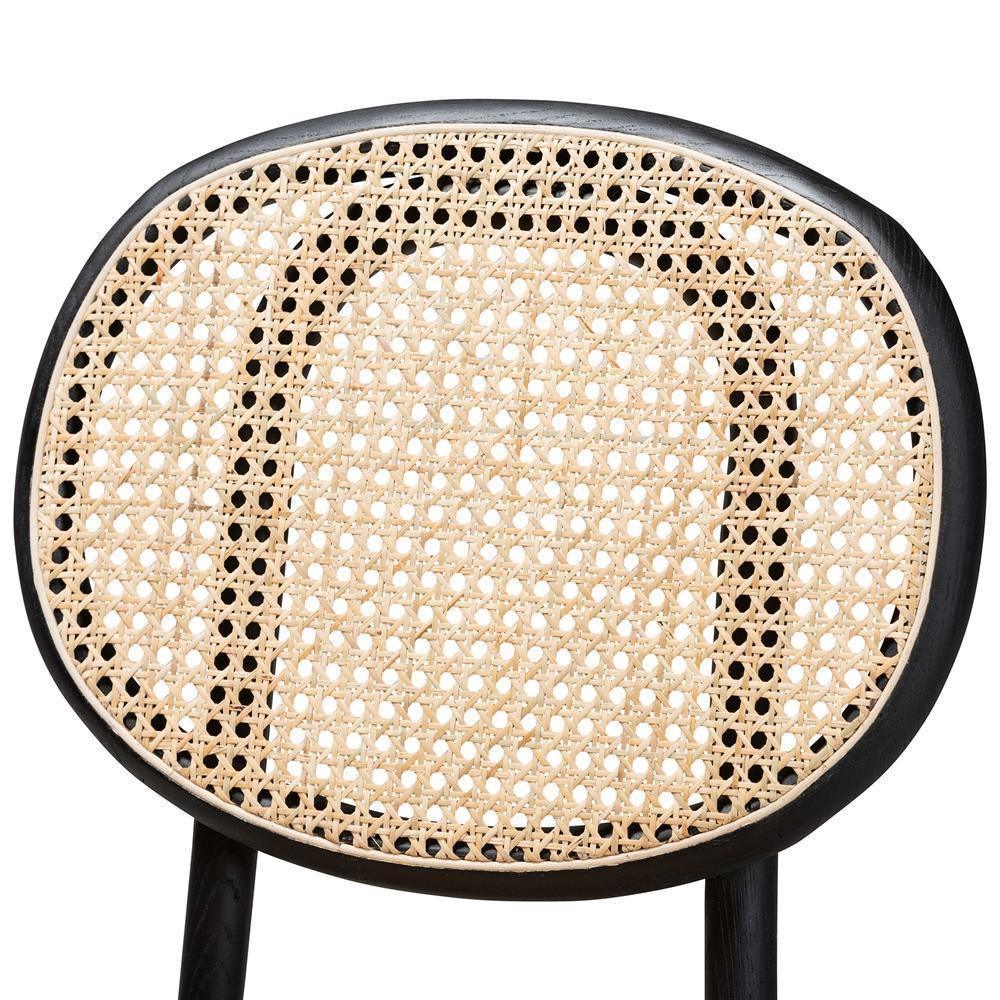Garold Mid-Century Modern Brown Woven Rattan and Black Wood 2-Piece Cane Dining Chair Set FredCo
